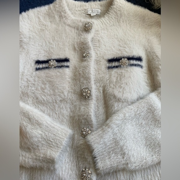 J.Crew Sweater Lady Jacket Brushed Yarn Ivory Navy Size M - Picture 6 of 10